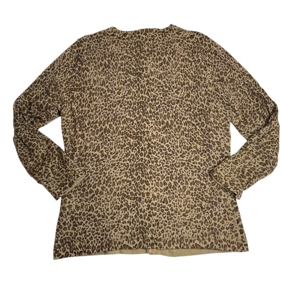 Garnet Hill Animal Print Button Up Cardigan Sweater Merino Wool Brown Tan Small - Picture 5 of 5